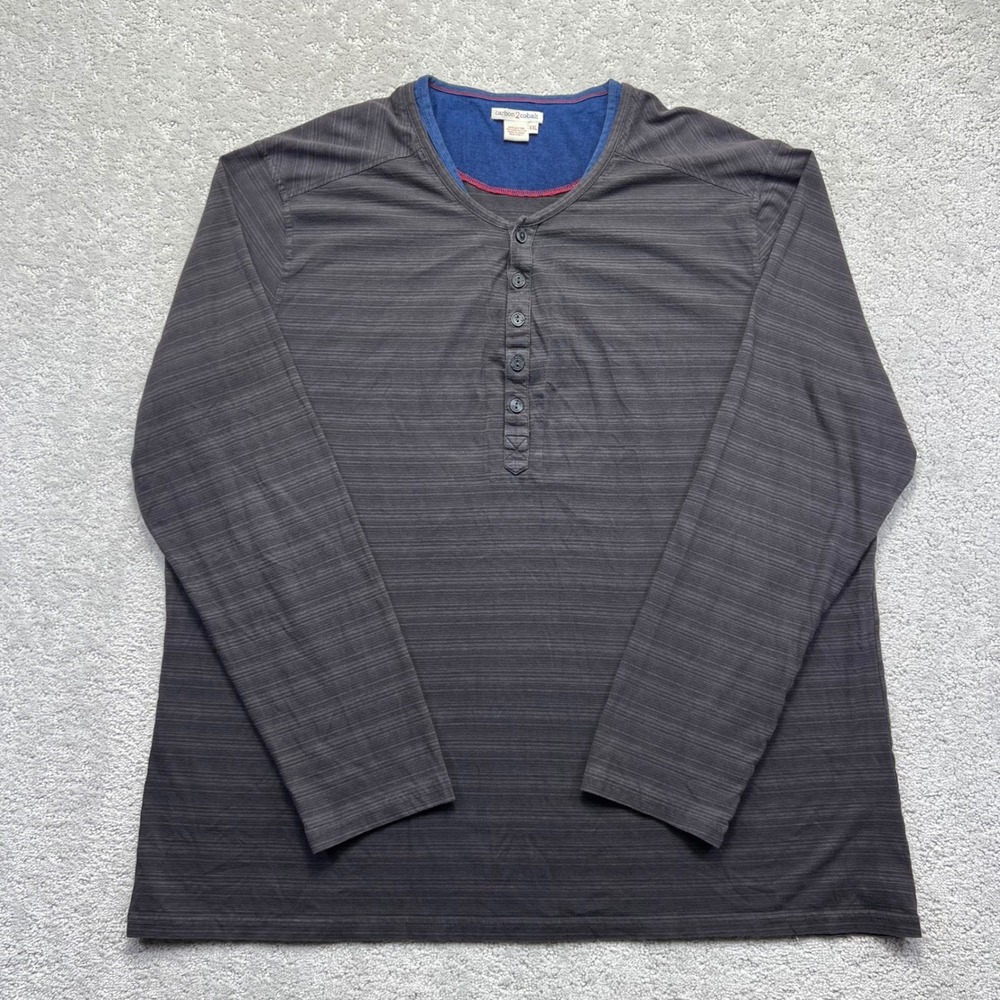 Carbon 2 Cobalt Henley Shirt Mens XXL Gray Striped Long Sleeve Cotton Blend